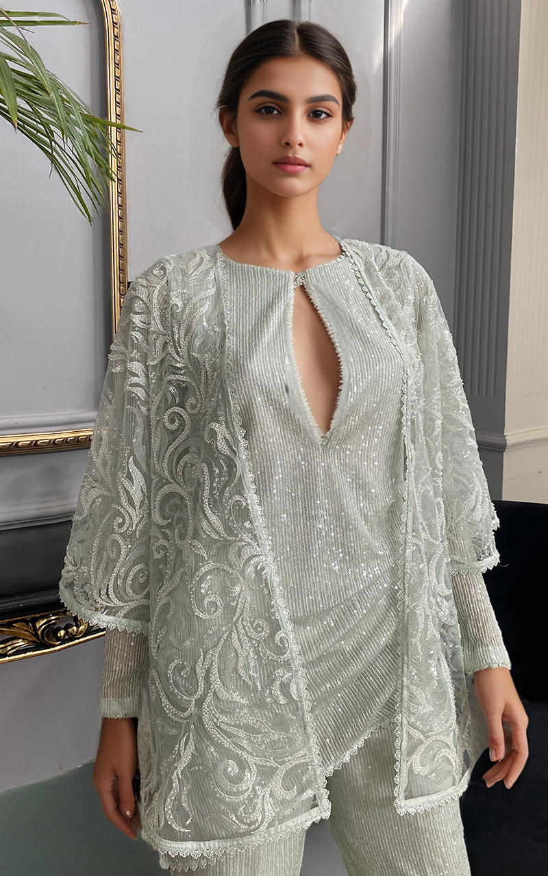 Threads and Motifs | Formal Dresses 25 | Net Embroidered Cap With Sequins Inner And Sequins Trouser