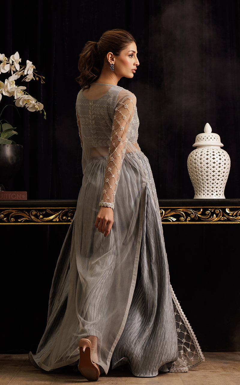 Threads and Motifs | Formal Dresses 25 | Net Embroidered Jacket with Tube and Skirt