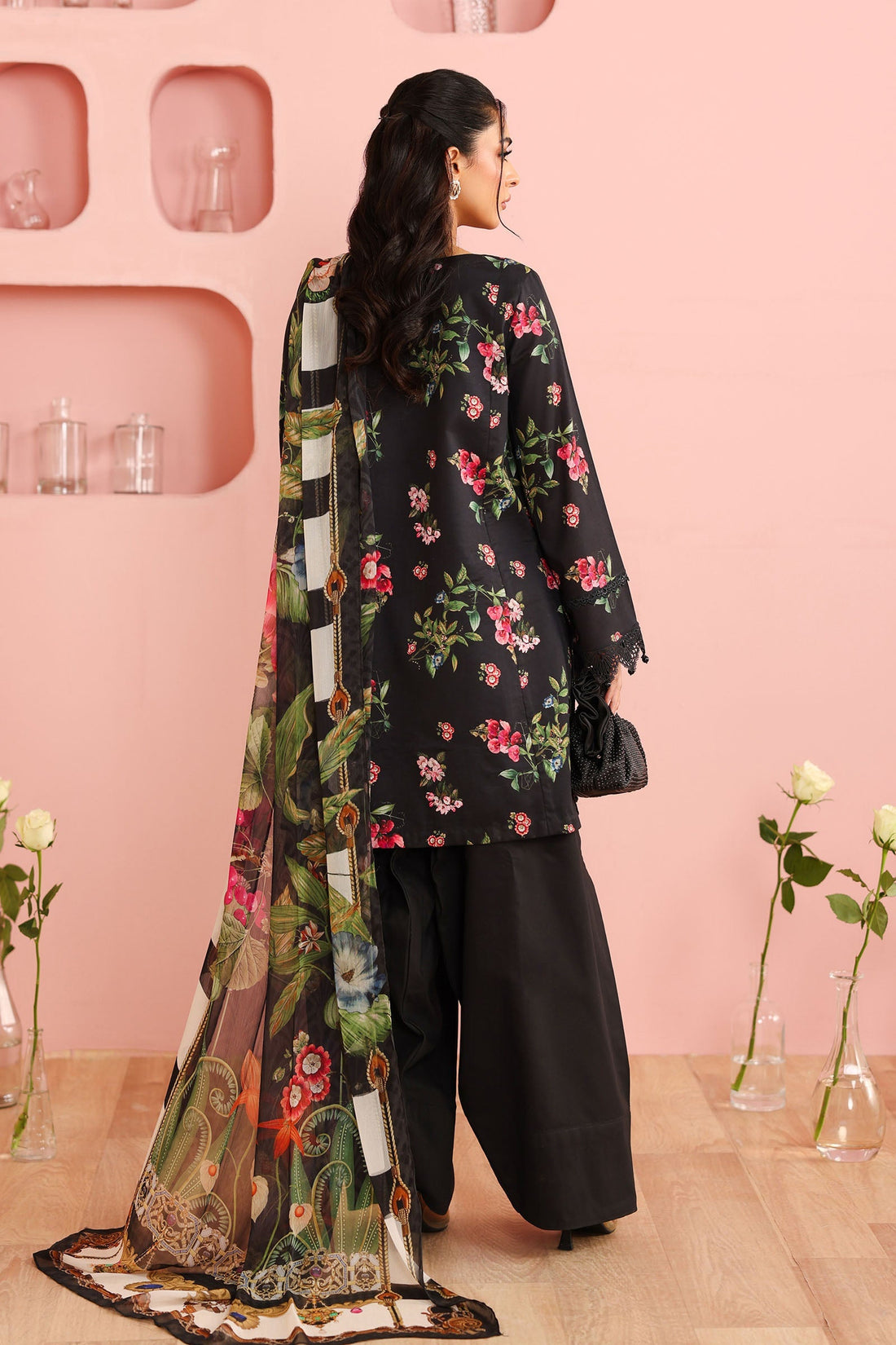 Maria B | Pre Fall Dresses | 3 Piece Embroidered Cotton Suit Black