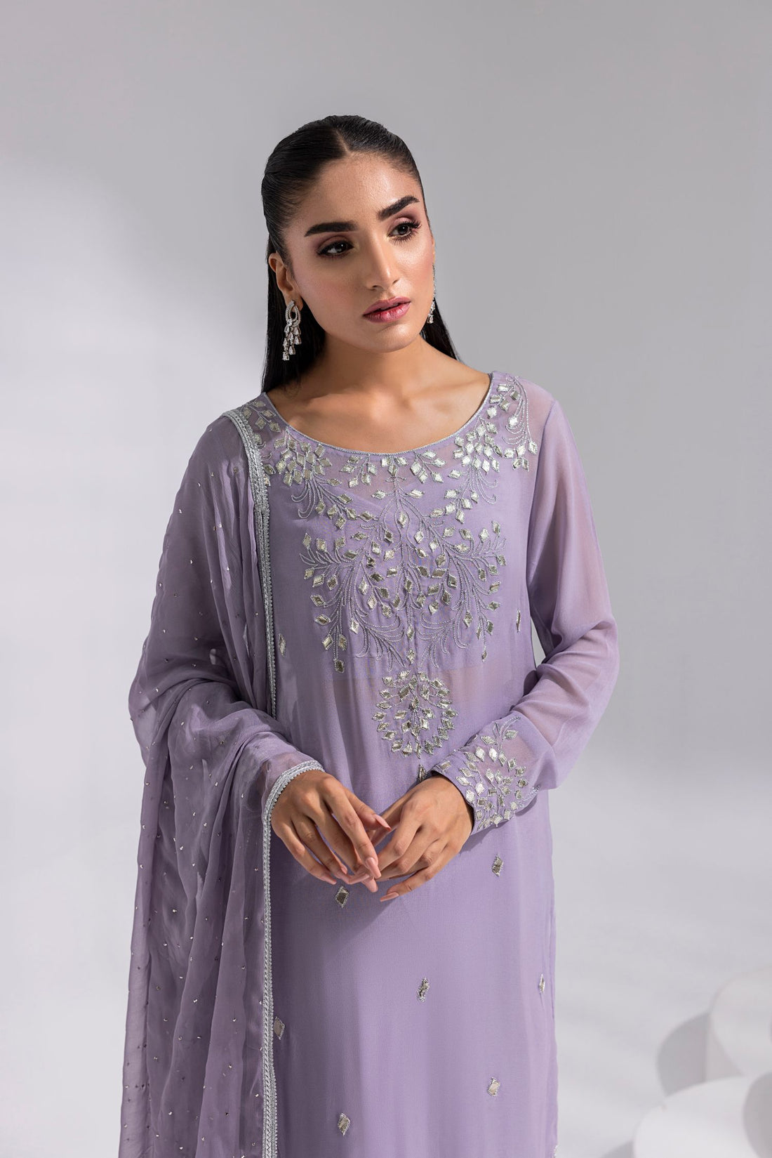 Amani | Aira Festive Wear | ZARIN â Gota Embellished Georgette Shirt with Wide-Leg Pants &amp; Mukesh Dupatta