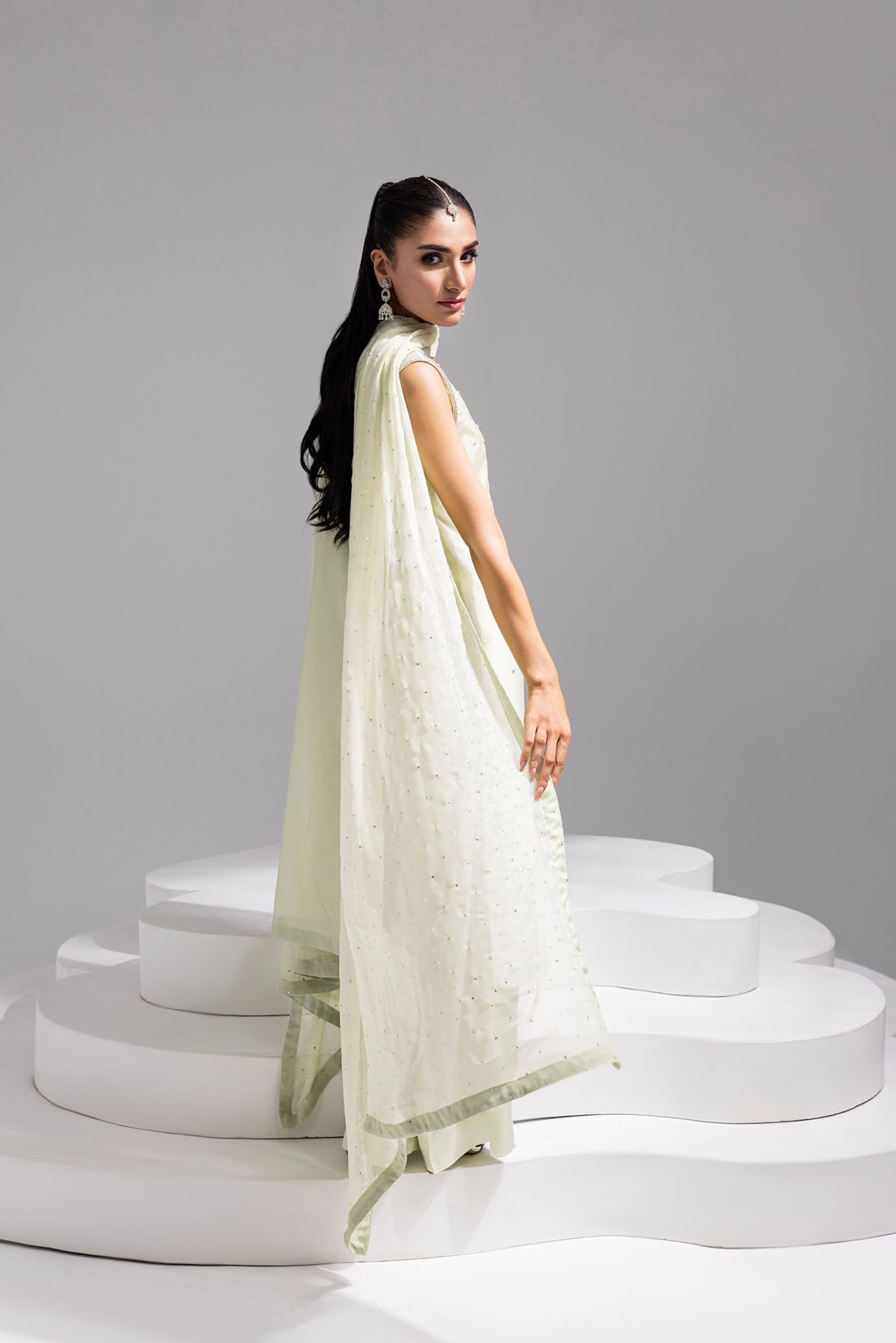 Amani | Aira Festive Wear | SOLEA â Hand Embroidered Mint Butter Silk Shirt with Viscose Pants & Mukesh Dupatta